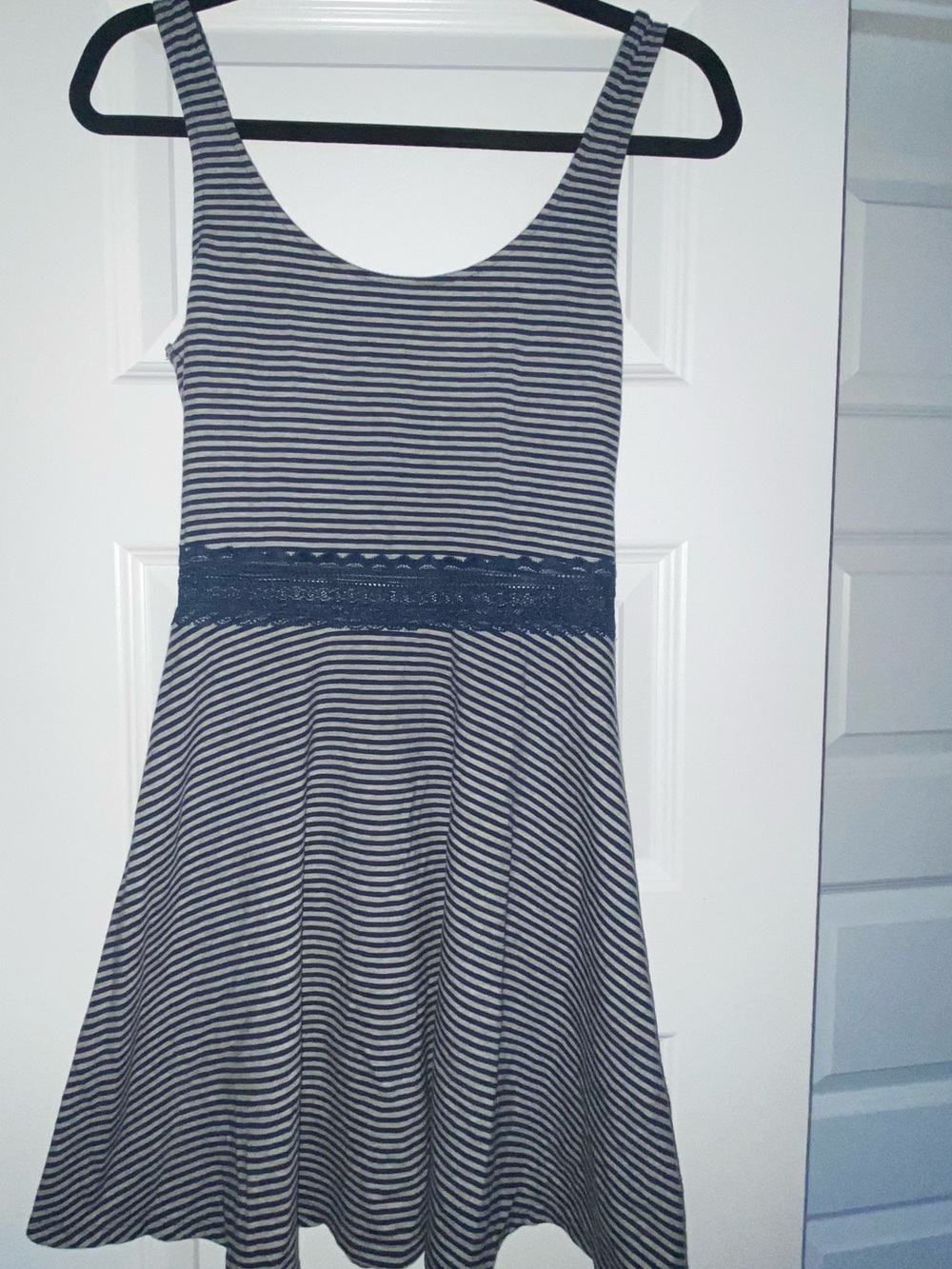 Abercrombie & Fitch Navy and White Striped Lace-Waist Fit & Flare Dress